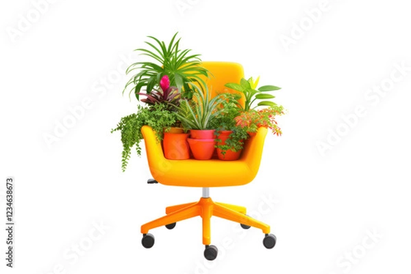 Fototapeta A vibrant, colorful office chair made of durable plastic, featuring a unique shape that adds a playful touch to any workspace. The chair is situated in a bright
