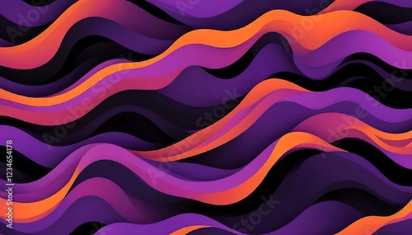 Fototapeta Líneas onduladas abstractas en tonos morados, naranjas y negros que crean un patrón dinámico y fluido