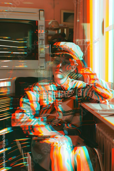 Fototapeta Experiment with Unexpected camera angles in a digital glitch art piece that distorts reality, creating a surreal perspective of everyday objects, challenging the viewers perception