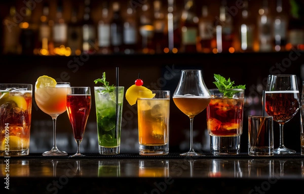 Obraz Different alcohol drinks on table in bar
