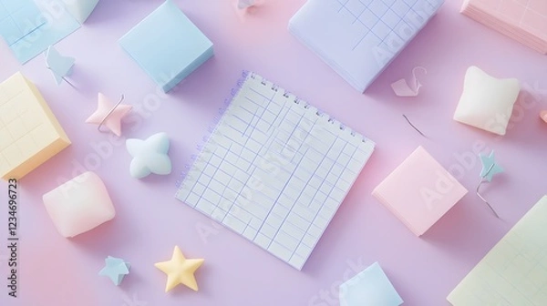 Fototapeta Colorful Stationery and Soft Pastel Objects on a Trendy Desk Background