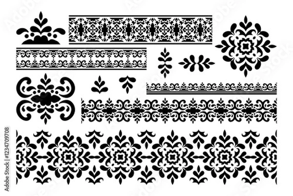 Fototapeta Vintage ornamental border collection set with ethnic pattern design.