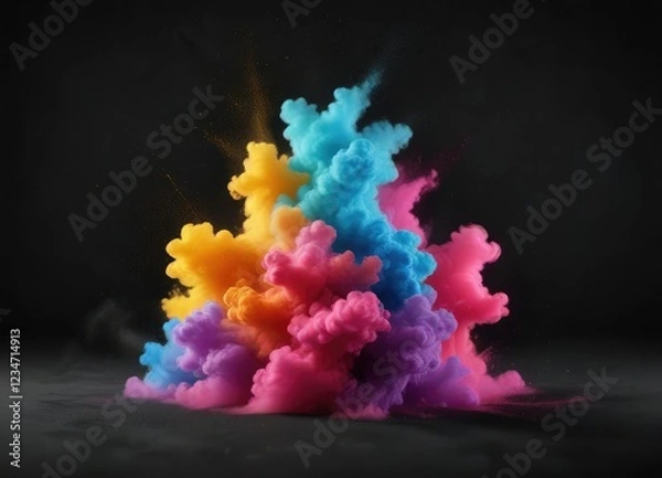 Obraz Abstract colorful powder cloud on dark background, vibrant, colorful powder, abstract