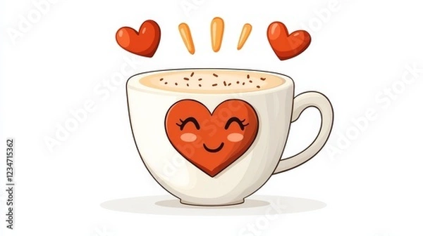 Fototapeta Cozy latte art heart-shaped foam in a cartoon coffee mug