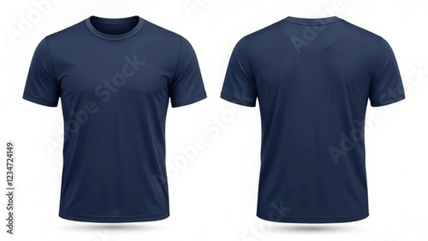 Fototapeta Blank T Shirt color navy template front and back view on white background
