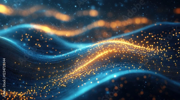 Obraz Luxurious abstract background with glowing waves and particles