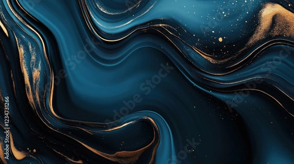 Fototapeta Luxurious abstract background with blue and gold swirls and textures