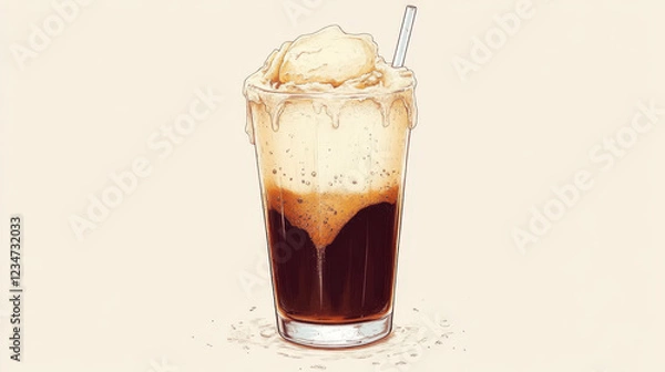 Fototapeta Illustrated Root Beer Float with Ice Cream Topping