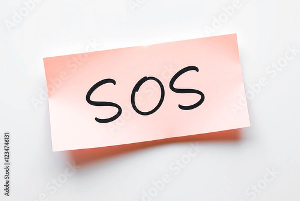 Obraz Text SOS on pink note on white background