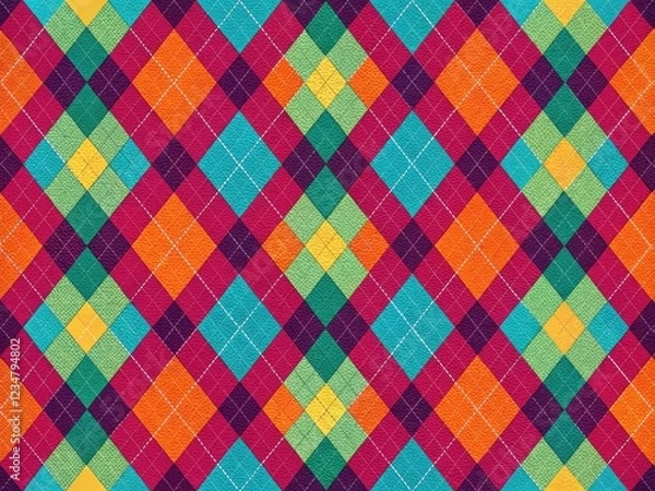 Obraz High-resolution, 32-bit digital art: a colorful argyle pattern creates a modern, abstract geometric wallpaper.