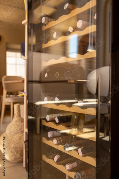 Obraz A sleek wine cooler with a transparent glass door