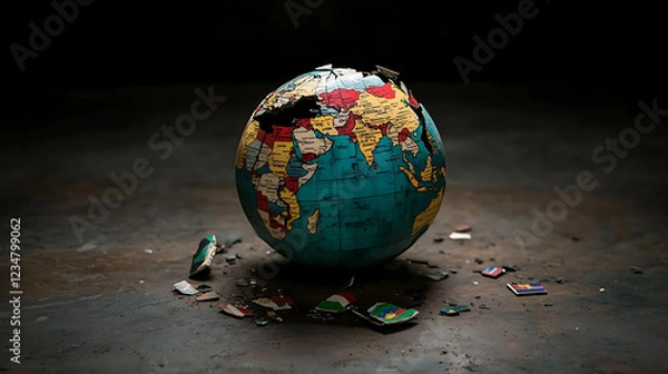 Fototapeta Shattered Globe A Symbolic Representation of Global Competition