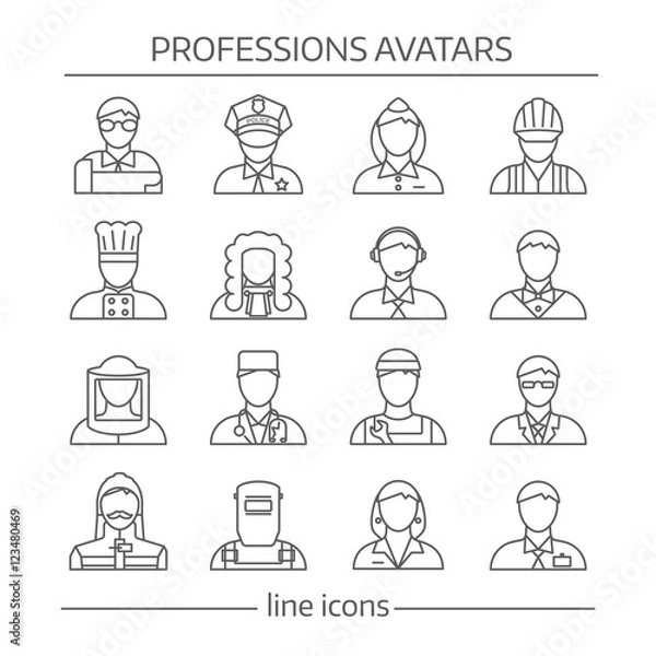 Fototapeta Professions Avatars Line Icon Set