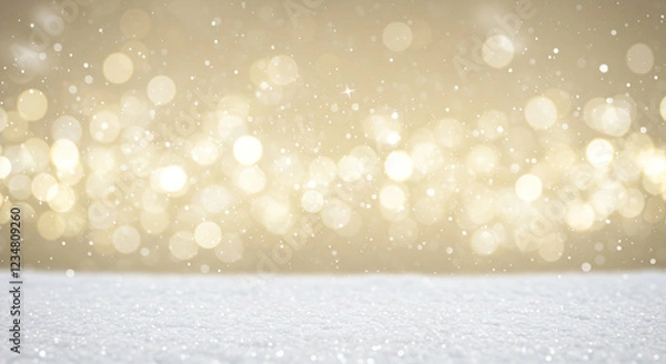 Fototapeta Snow and golden bokeh background