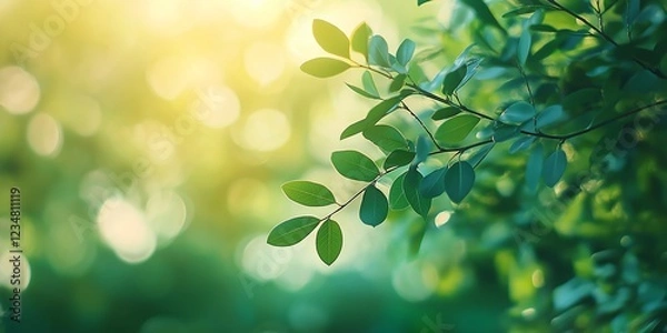 Fototapeta Sunlit leaves with soft-focus background create a serene nature scene, capturing the essence of tranquility and natural beauty.