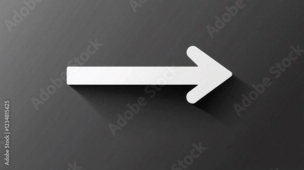 Fototapeta minimalist white arrow icon, with a shadow effect, clean transparent background ,