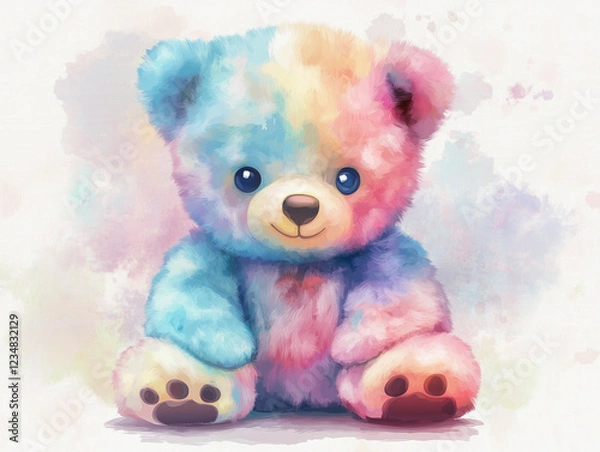 Fototapeta vector-style illustration of a soft baby bear with pastel-colored fur,