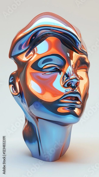 Obraz Abstract colorful metallic face sculpture with smooth reflective surface