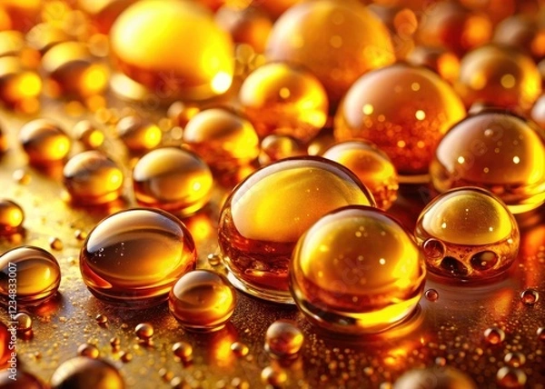 Fototapeta Sweet, amber honey drips, a macro exploration of its rich texture and honeycomb structure.