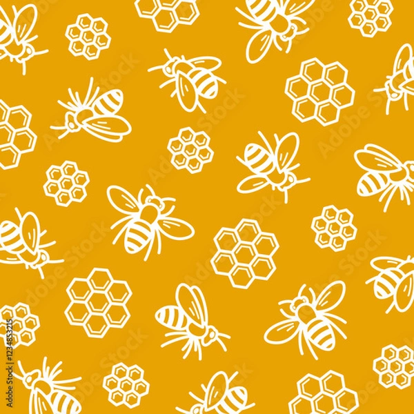 Fototapeta Bee background, pattern set. Collection icon bee. Vector