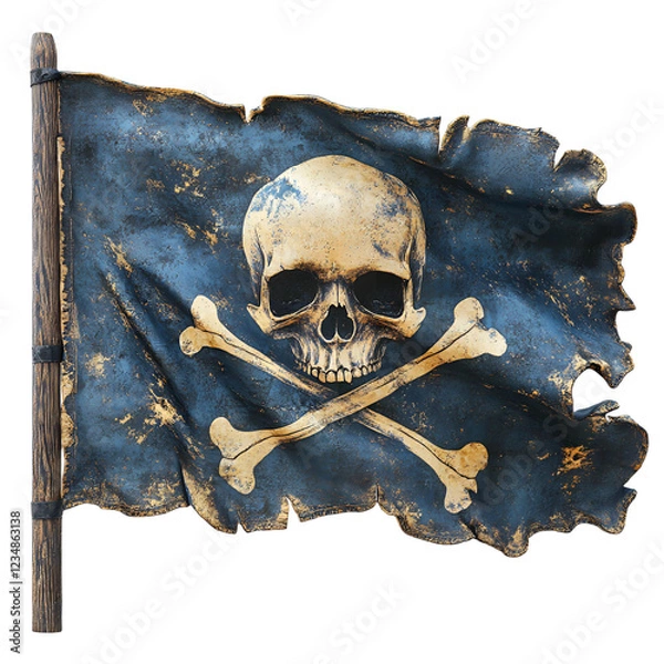 Fototapeta Grunge Pirate Jolly Roger Flag Skull and Crossbones Banner Nautical Decor Aged Texture