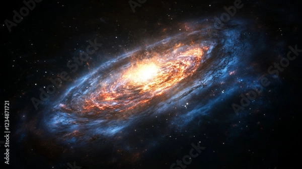 Fototapeta A cosmic explosion sending waves of colorful light across the universe, surrounded by dark space. Galaxy, space, cosmic