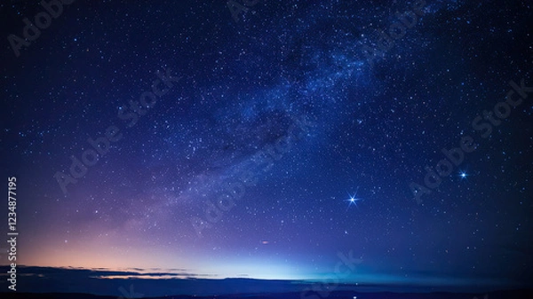 Obraz Starry Night Sky, Vast Expanses Filled with Twinkling Stars, Deep Dark Blue Backdrop, Celestial Wonders Visible, Peaceful and Majestic Atmosphere of the Night Sky