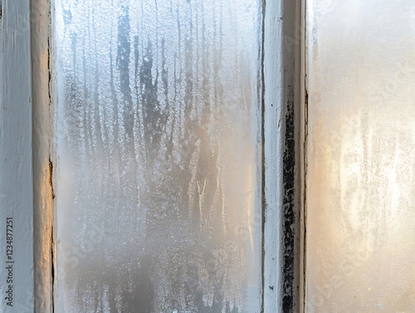 Fototapeta Frosted glass window reflection home photography indoor close-up winter atmosphere