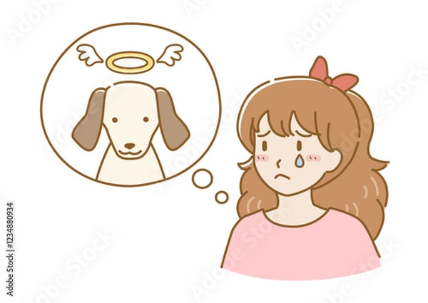 Fototapeta ペットの犬が亡くなってペットロスの女の子