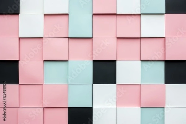 Fototapeta Modern wall with protruding pastel colored cubes creating an abstract textured background