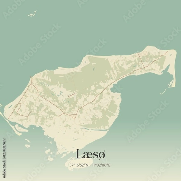 Obraz Vintage map of Læsø, Denmark.