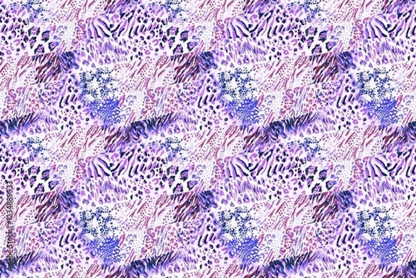 Fototapeta Wild Animal Skin. Pink Seamless Jaguar. Pale Animal Print Texture. Wildlife Art Illustration. Bright Wallpaper Fabric Design. Seamless Pattern. Panther Pattern.