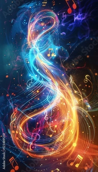 Fototapeta Vivid Abstract of Sound Waves and Musical Symbols in a Colorful Motion Design