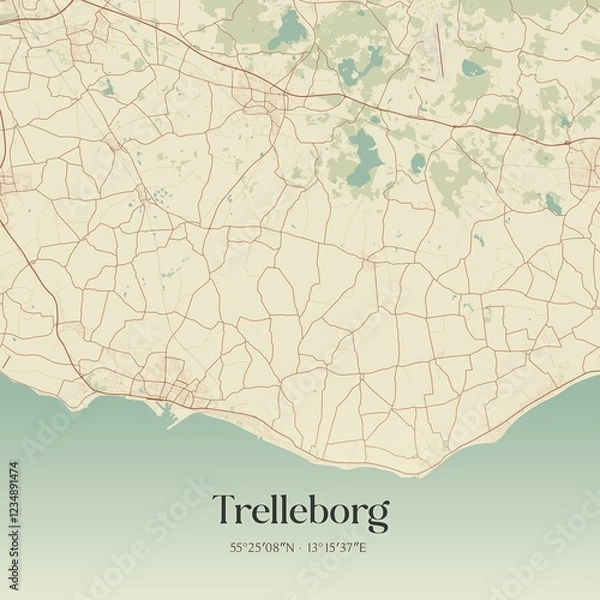 Obraz Vintage map of Trelleborg, Sweden. 