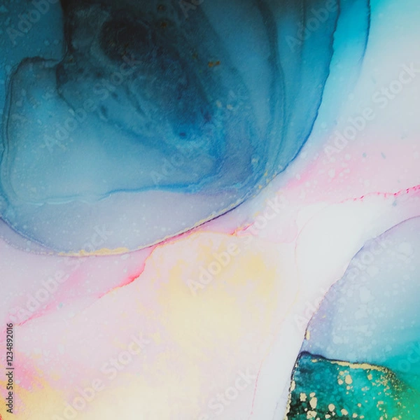 Fototapeta Pink Unique Marble. Rose Abstract Draw. Marbled Paper Background