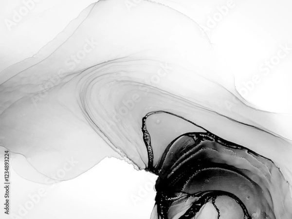 Fototapeta Alcoholic Ink. Monochrome Marble Background Trendy. Grey Alcohol Ink Background. Silver Abstract Oil Color. Color Marble. Ripple Wallpaper. Inked Texture.