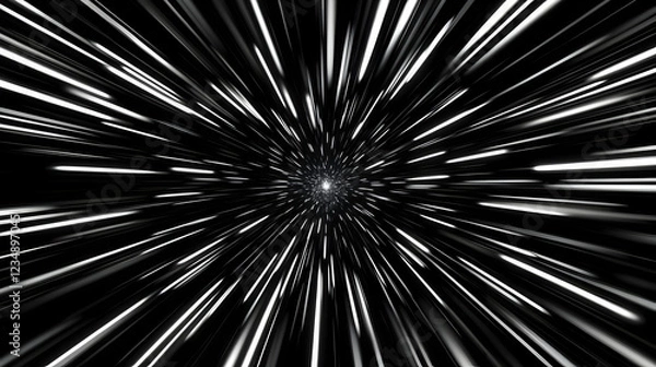 Fototapeta Hyperspace jump, stars streaks, cosmic travel, dark background, sci-fi