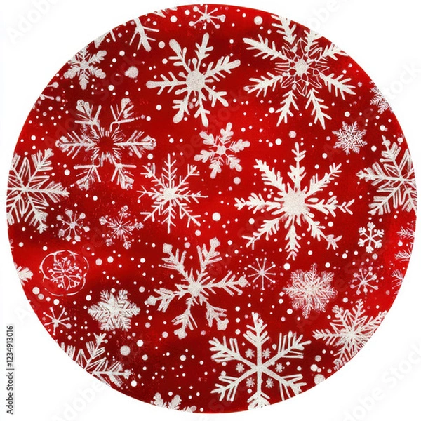 Fototapeta Red fabric with white snowflake patterns, perfect for holiday decor. This festive design adds cheerful touch to any Christmas celebration