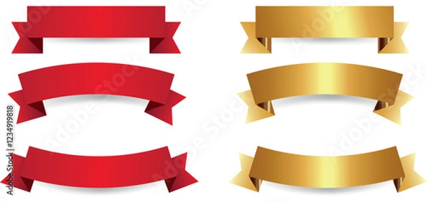 Fototapeta set of red and gold ribbons for text, social media on tansporent background