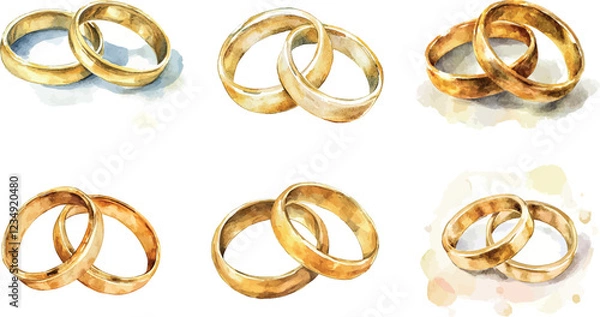 Obraz watercolor wedding ring marry illustration set