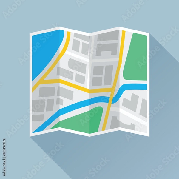 Obraz Folding city map colored flat icon. Vector eps8 illustration.