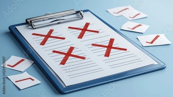 Obraz Checklist with Multiple Red Cross Marks on Clipboard