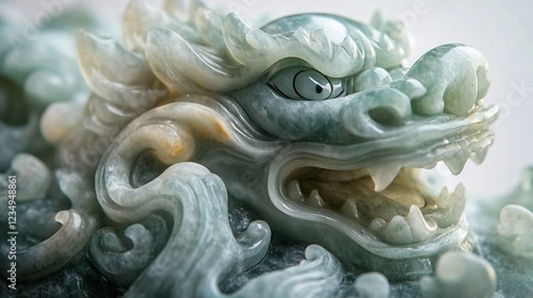 Fototapeta Close up of Blue Jade Dragon Pattern Ornament