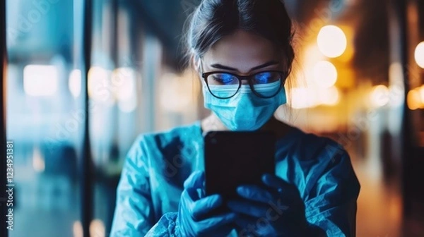 Fototapeta Professional using mobile device for digital promotion and virtual communication. Remote work during pandemic.