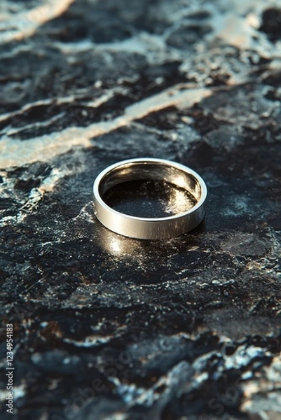 Obraz Close-up of a silver ring on a textured dark surface.
