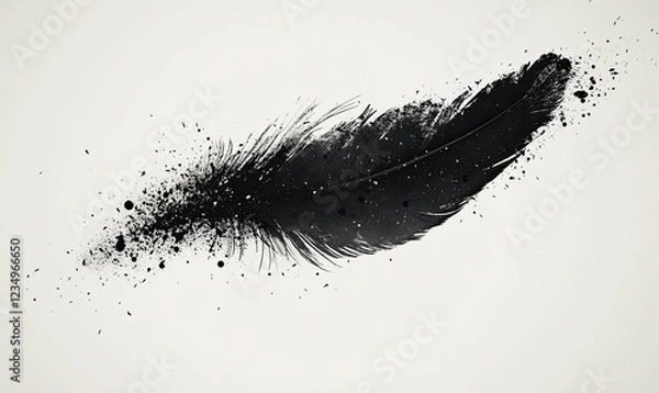 Fototapeta Black Feather Illustration with Abstract Splatter Effect