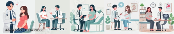 Fototapeta vector of a pregnant woman consulting a doctor