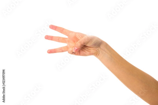 Fototapeta Woman's hand showing three fingers 