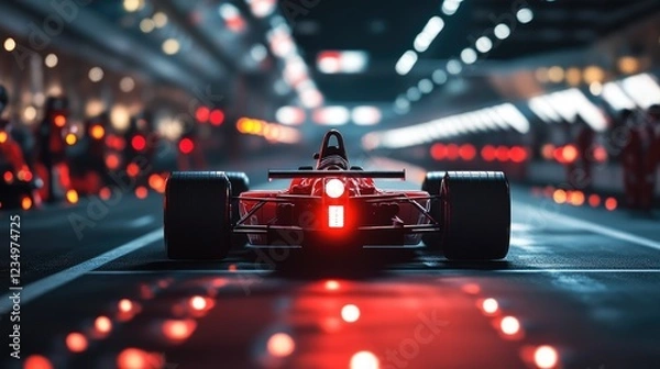 Fototapeta Racing cars line up at the starting line with lights