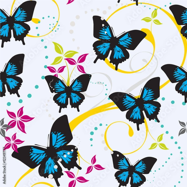 Obraz Seamless Butterflies and Floral Pattern